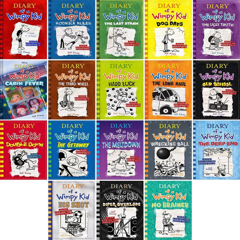 Diary of a Wimpy Kid 18 Books Collection Hardcover Set by Jeff Kinney Vol 1-18 (Include latest Wrecking Ball ,The Deep End & Big Shot Diary)